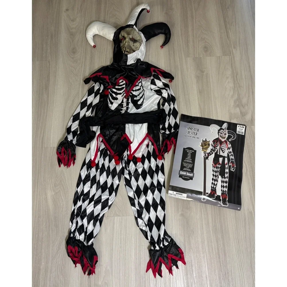 Sinister Jester Halloween Costume Boys Size Small 4-6 Harlequin 5 Piece Party